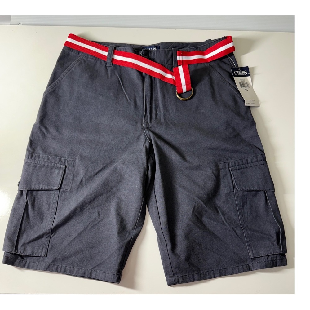 Chaps Boys Navy Blue Cargo Shorts with Striped Belt Size 18 NWT 333527531